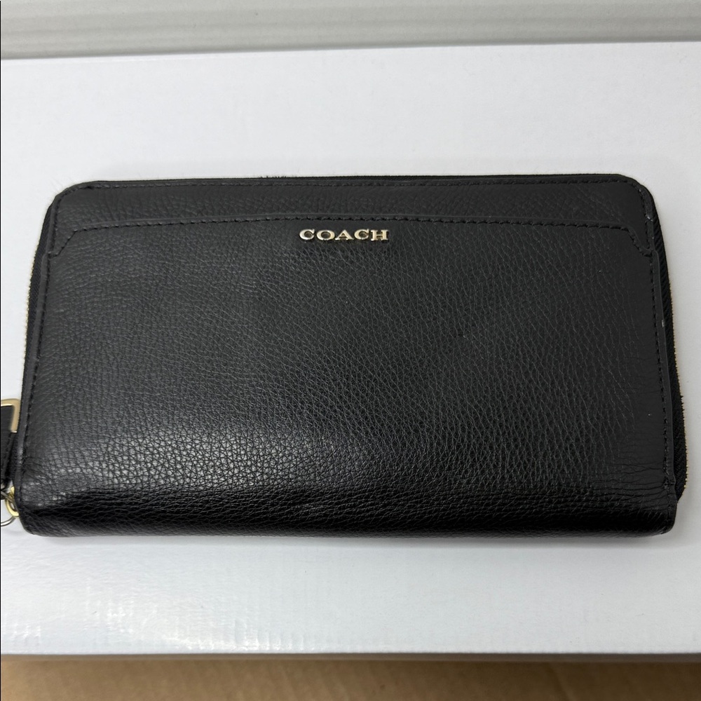 Coach Black Leather Zip-Around Wallet